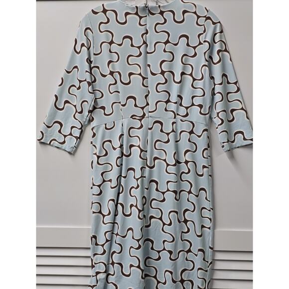 J McLaughlin Medium Blue Brown Sheath Midi Dress 3/4 Slv Jigsaw Mia Catalina - Picture 7 of 7